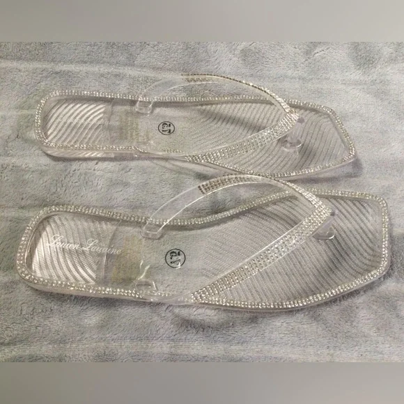Lauren Lorraine Clear Rhinestone Jelly Sandals Size 7.5 - Picture 4 of 8